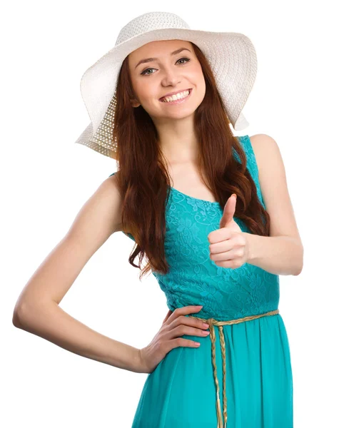 Woman is showing thumb up gesture — Stock Photo, Image