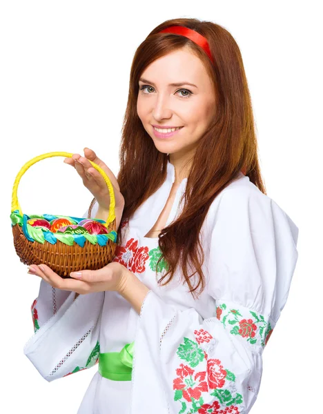 Young woman in ukrainian national cloth — Stock Photo, Image