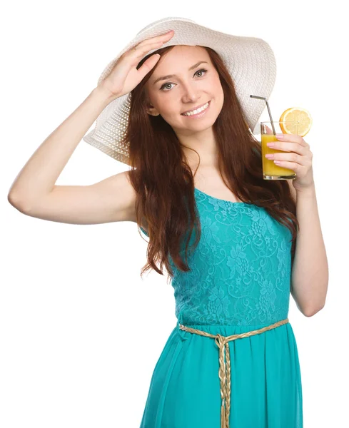 Young woman wearing summer hat — Stock Photo, Image