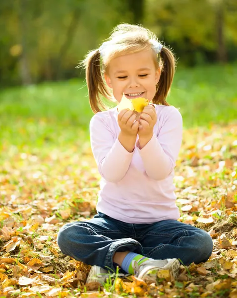 Portret van een klein meisje in de herfst park — Stockfoto