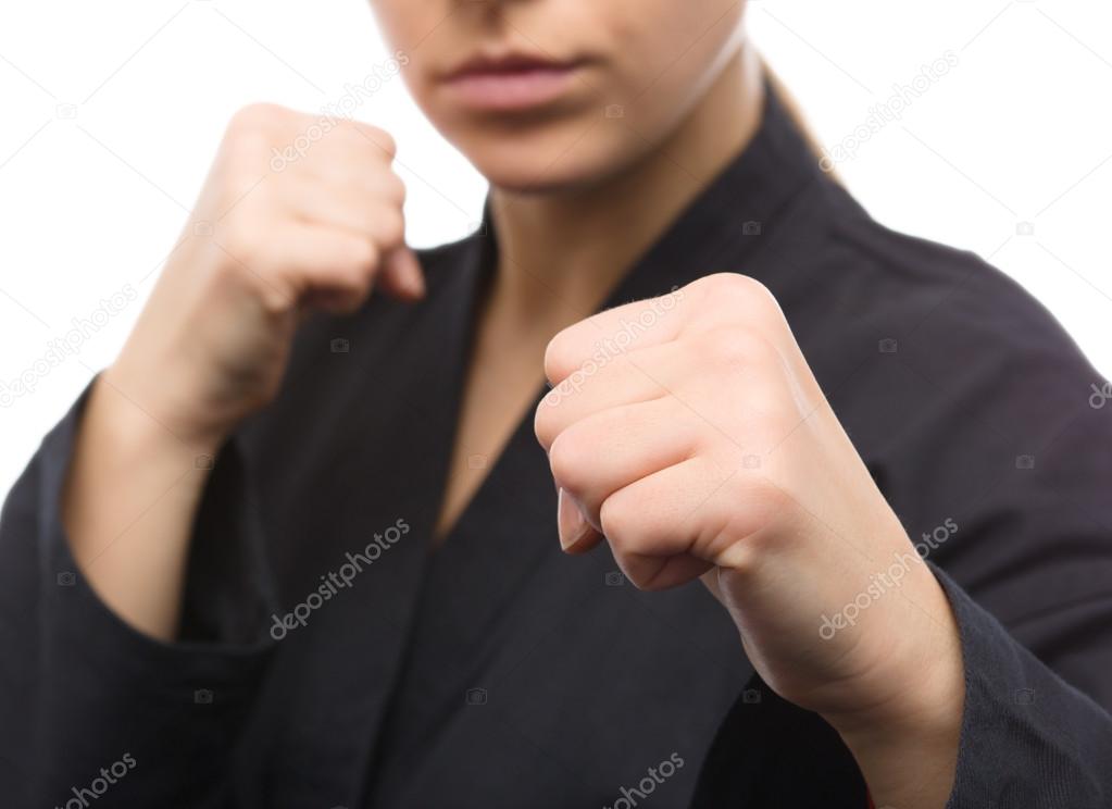 Young woman is ready to fight