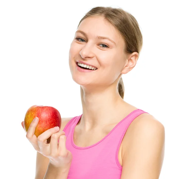 Joven chica feliz con manzana — Foto de Stock