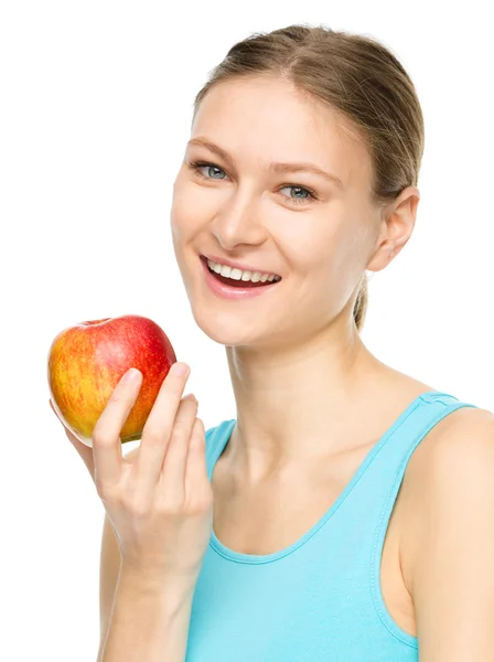 Joven chica feliz con manzana — Foto de Stock