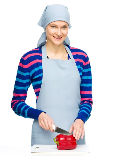 Cook sta tagliando peperone — Foto Stock