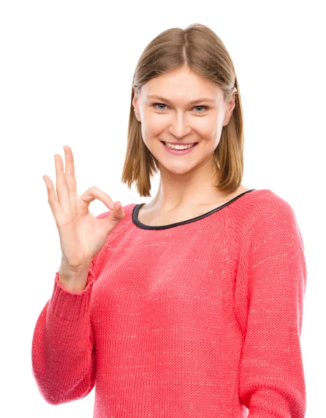 Woman is showing OK sign — Stock Photo, Image