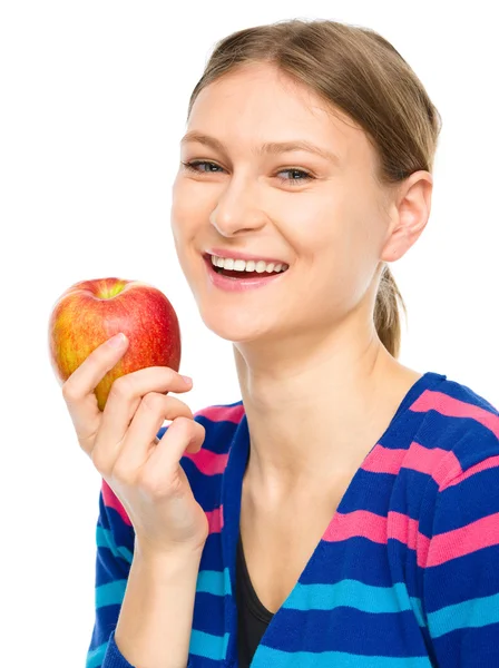 Joven chica feliz con manzana — Foto de Stock