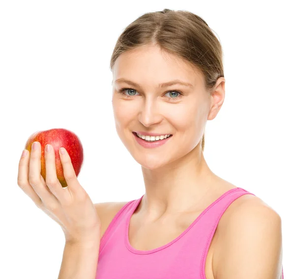 Giovane ragazza felice con mela — Foto Stock