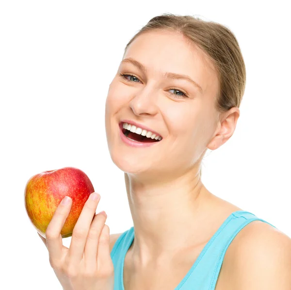 Young happy girl with apple — Stock Photo, Image