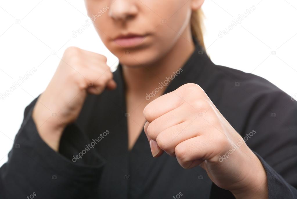 Young woman is ready to fight