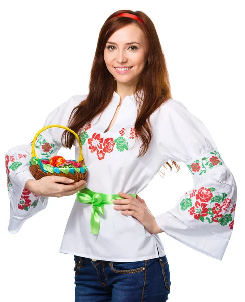 Young woman in ukrainian national cloth — Stock Photo, Image