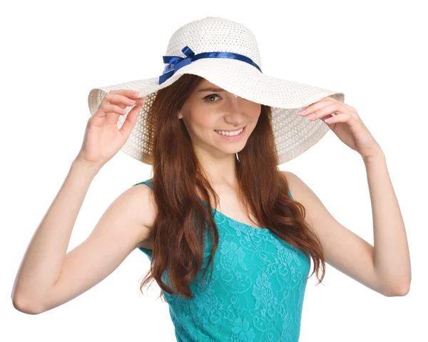 Pretty woman wearing summer hat Stock Image