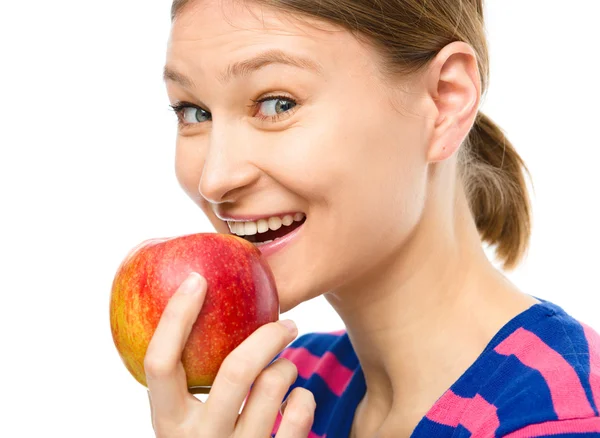 Joven chica feliz con manzana —  Fotos de Stock