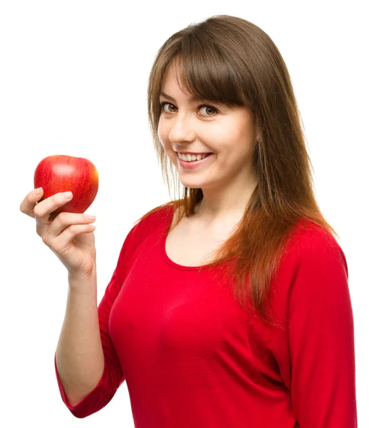 Gelukkig meisje met apple — Stockfoto