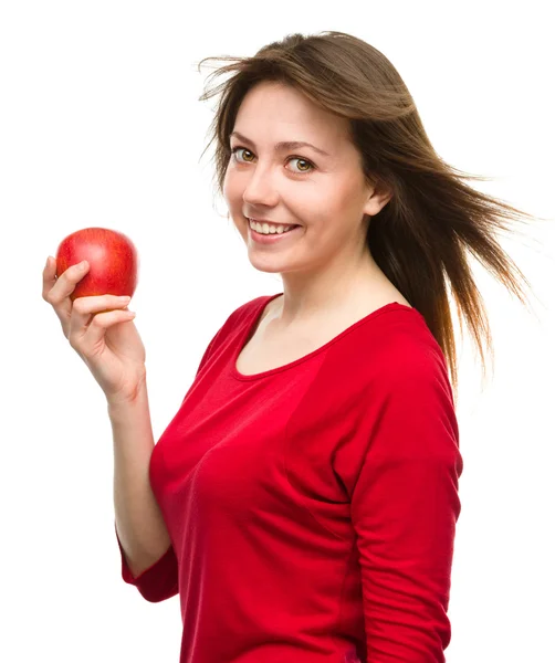 Joven chica feliz con manzana — Foto de Stock