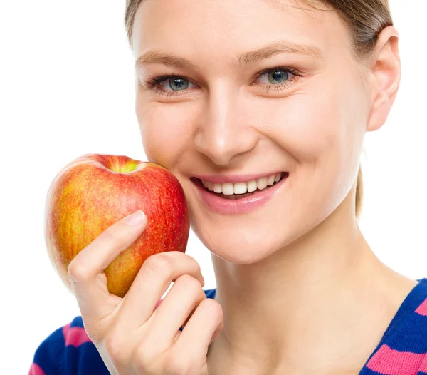 Joven chica feliz con manzana —  Fotos de Stock