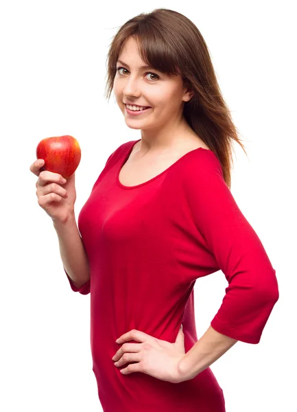 Young happy girl with apple — Stock Photo, Image