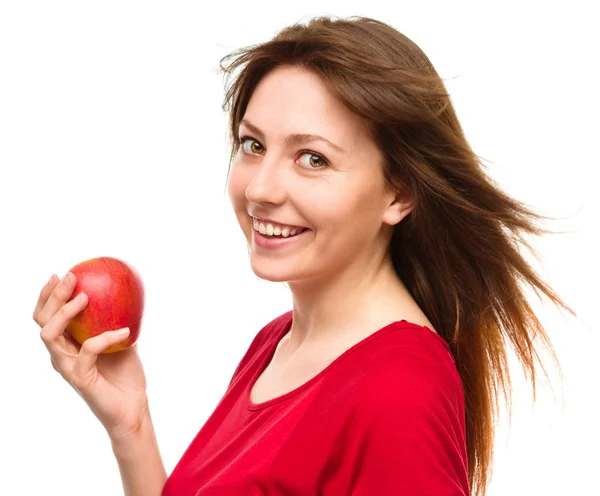 Joven chica feliz con manzana — Foto de Stock