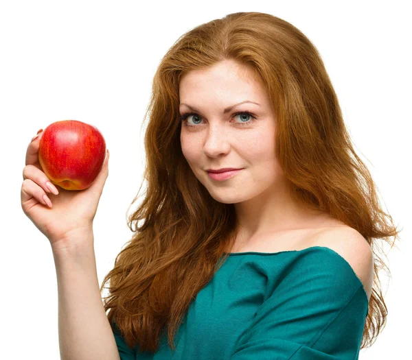 Joven chica feliz con manzana —  Fotos de Stock