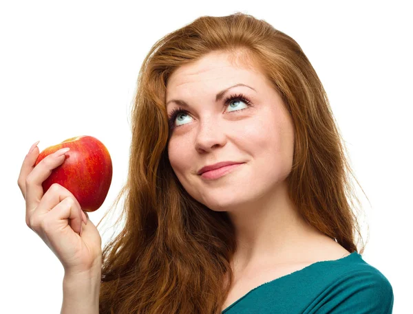 Joven chica feliz con manzana —  Fotos de Stock