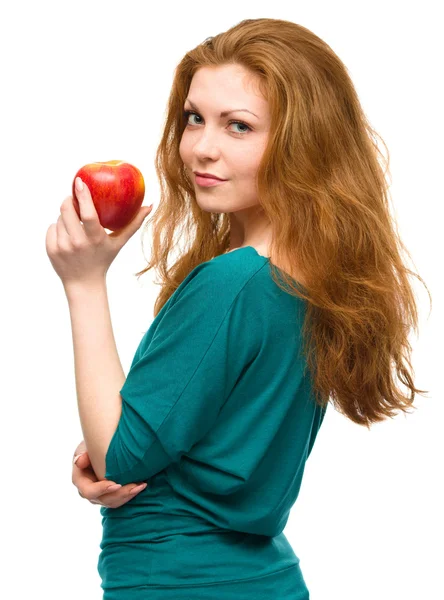 Joven chica feliz con manzana —  Fotos de Stock