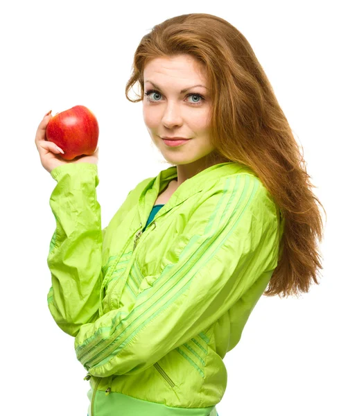 Jovem menina feliz com maçã — Fotografia de Stock