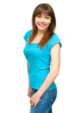 Mutlu bir genç kadının portresi.