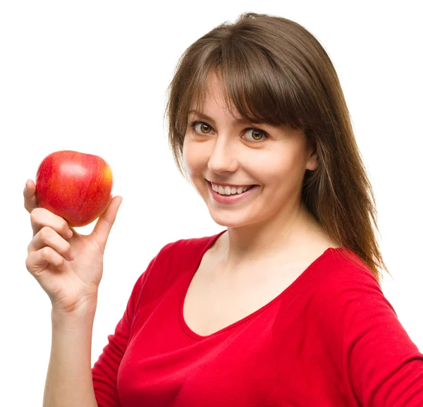 Junges glückliches Mädchen mit Apfel — Stockfoto