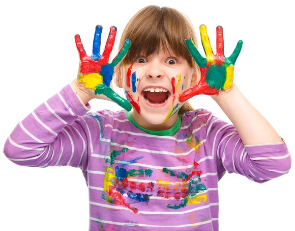 Portrait of a cute girl playing with paints — Stock Photo, Image