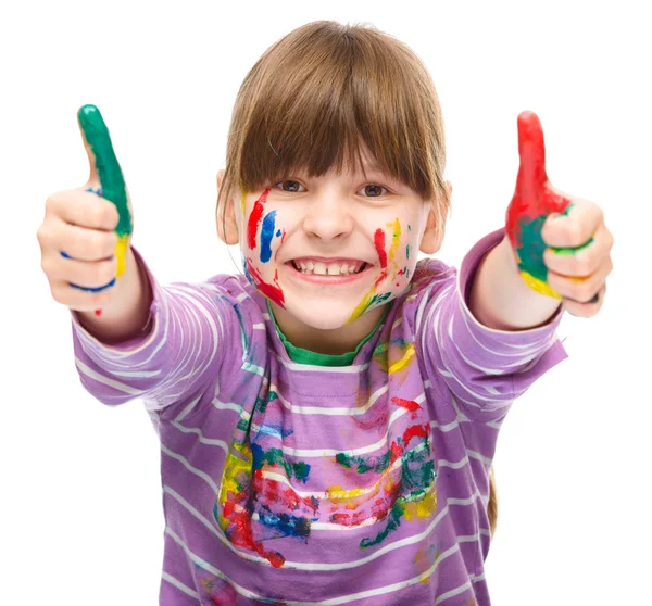 Portrait of a cute girl playing with paints — Stock Photo, Image