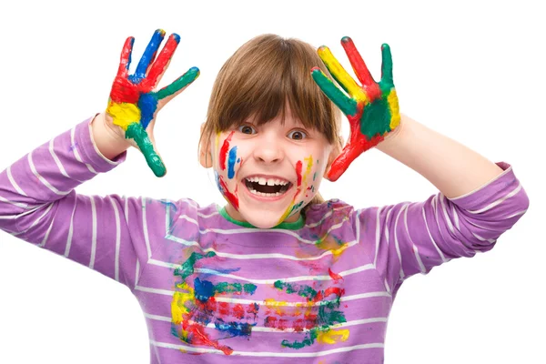 Portrait of a cute girl playing with paints — Stock Photo, Image
