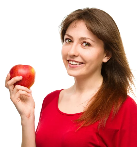 Joven chica feliz con manzana — Foto de Stock