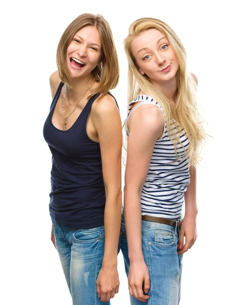 Two young happy women posing — Stock Photo, Image