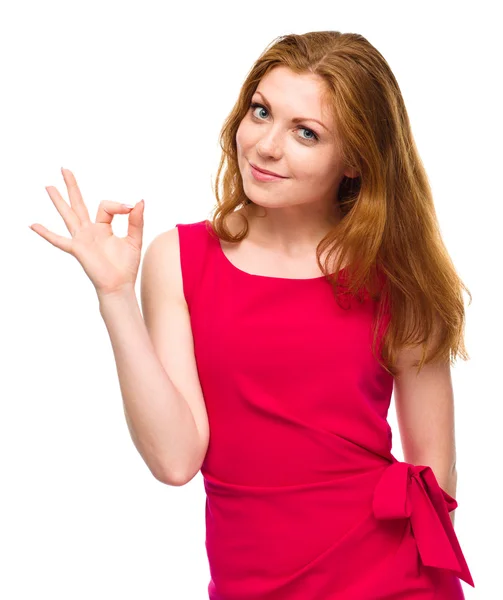 Woman is showing OK sign — Stock Photo, Image