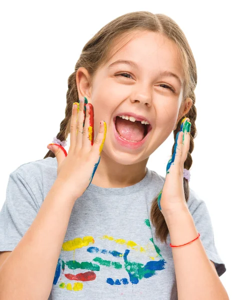 Portrait of a cute girl playing with paints — Stock Photo, Image