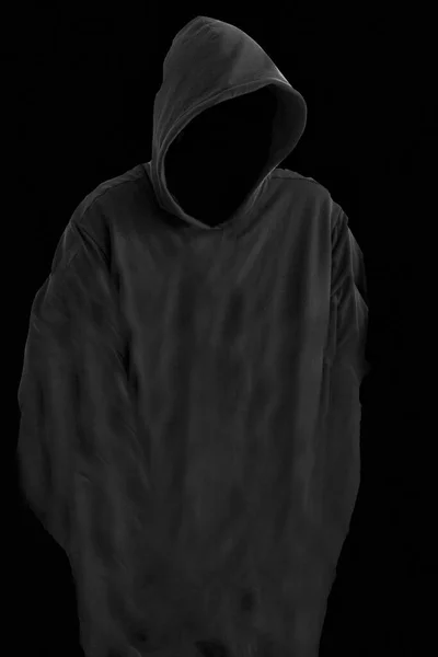 Faceless Person Hoodie Darkness Silhouette Reaper Death Black Background Hooded — Stock Photo, Image