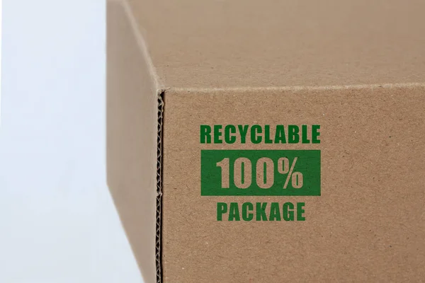Cardboard Package Print Saying 100 Percent Recyclable — ストック写真
