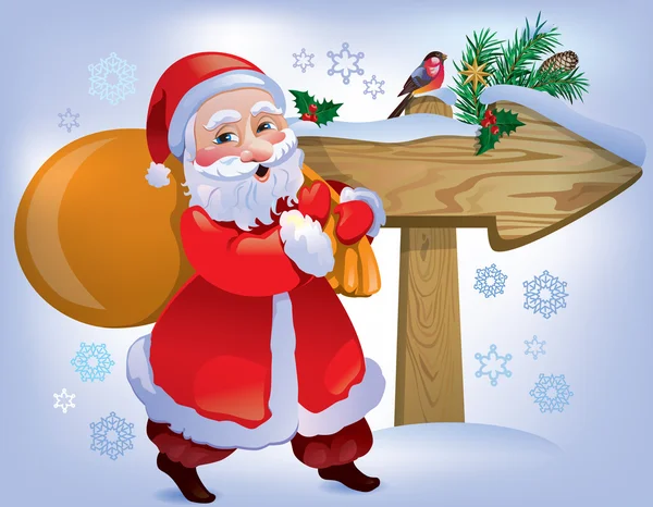 Weihnachtsmann-Holzschild — Stockvektor
