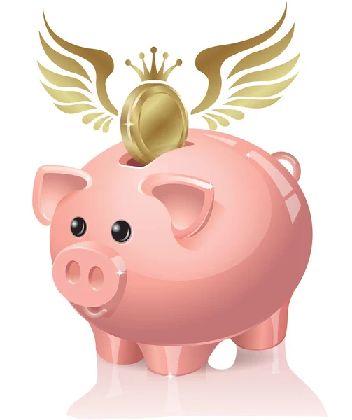 Banco porquinho com moedas voando — Vetor de Stock