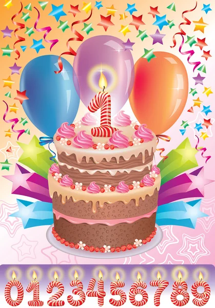 番号の年齢と誕生日ケーキ — ストックベクタ