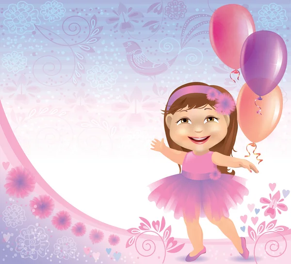 Glamorous birthday background with little girl — Stock Vector