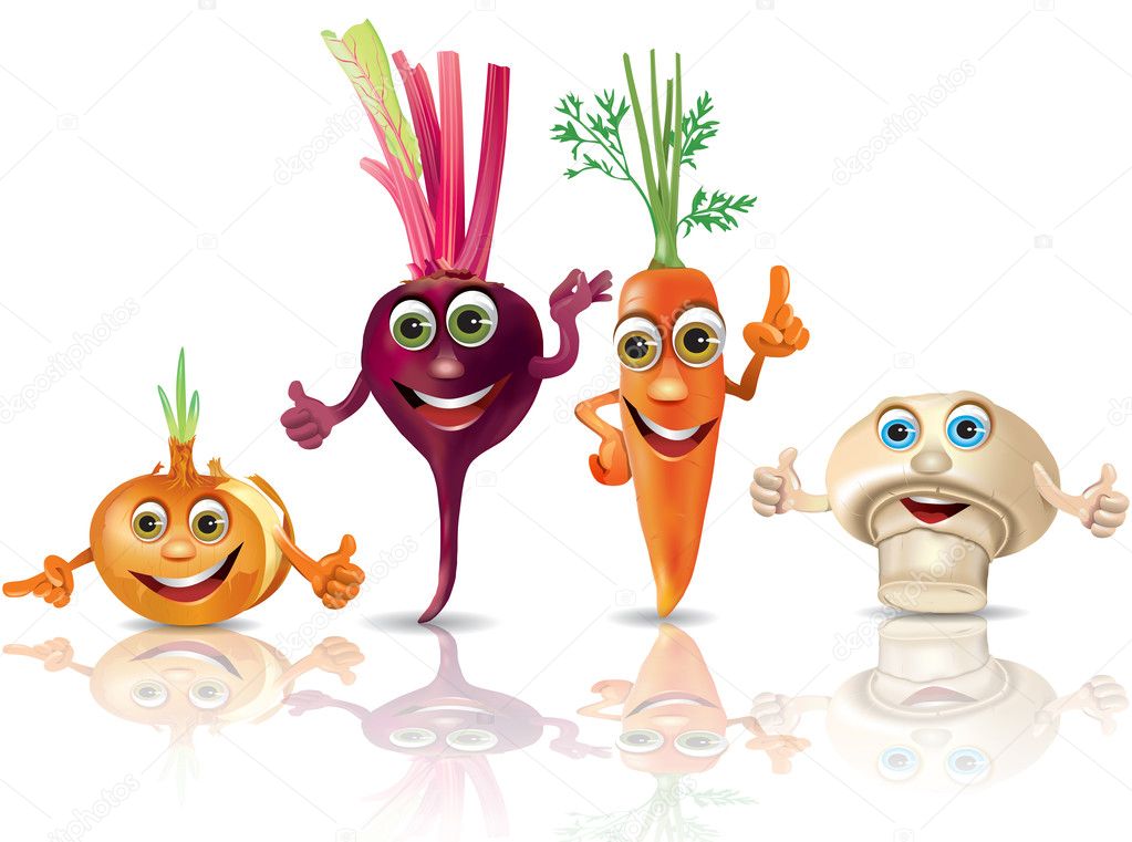 Funny vegetables_onion, beet, carrot, mushroom