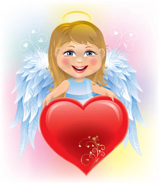 Angel niño y San Valentín — Vector de stock