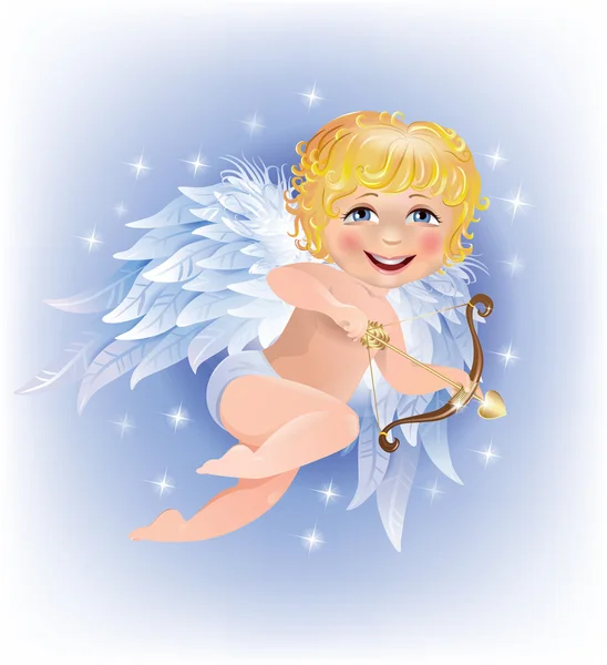 Cupid schiet Gouden Pijl — Stockvector