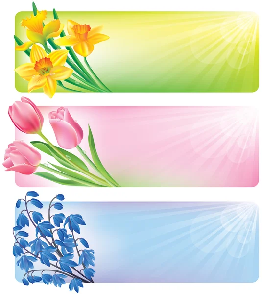 Horizontale voorjaar banners van bloemen — Stockvector