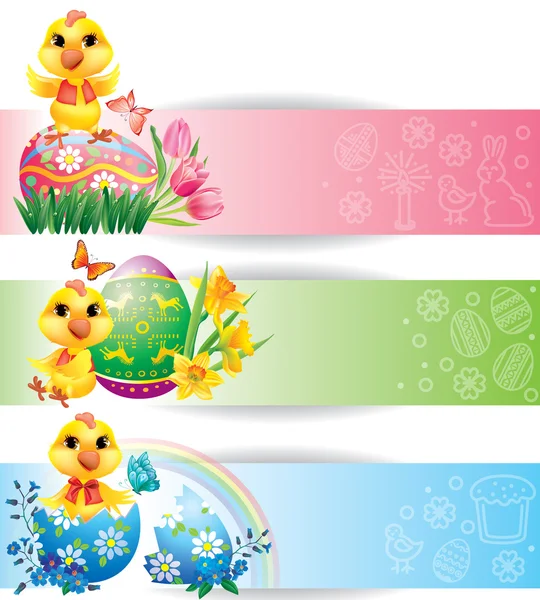 Easter colorful horizontal banners with chicken — Stock Vector