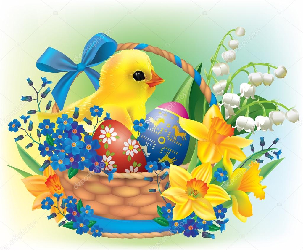 Easter basket with a baby chick