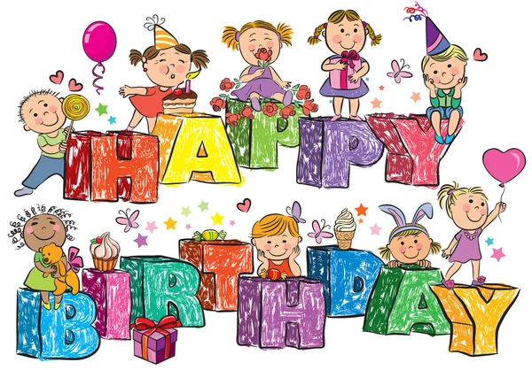 Happy Birthday kids on letters — Stock Vector