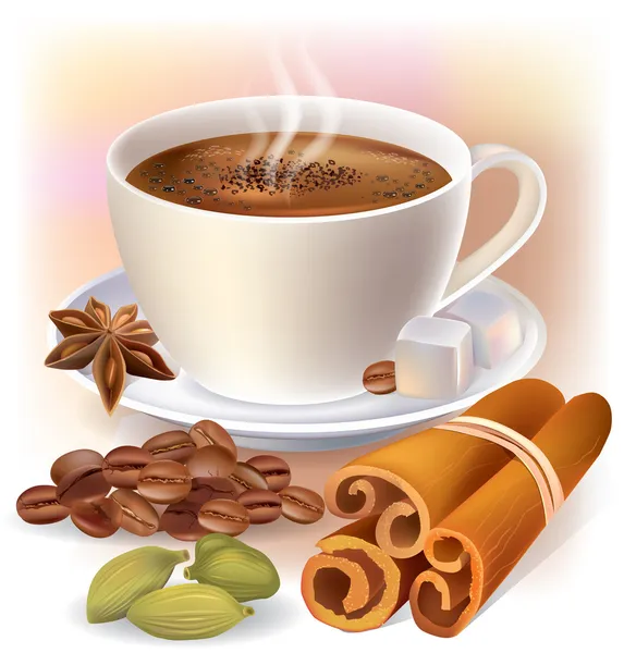 Ароматический кофе со специями — стоковый вектор