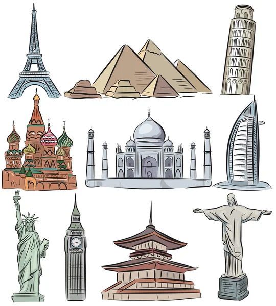 Architectural wonders of the world vector collection — Stock Vector