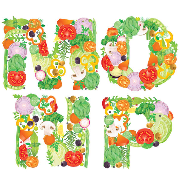 Алфавит овощей MNOP
